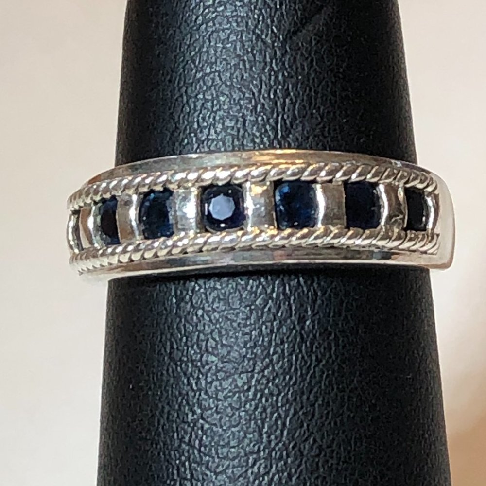 Sterling Band Ring w Seven Bezel Set Sapphires